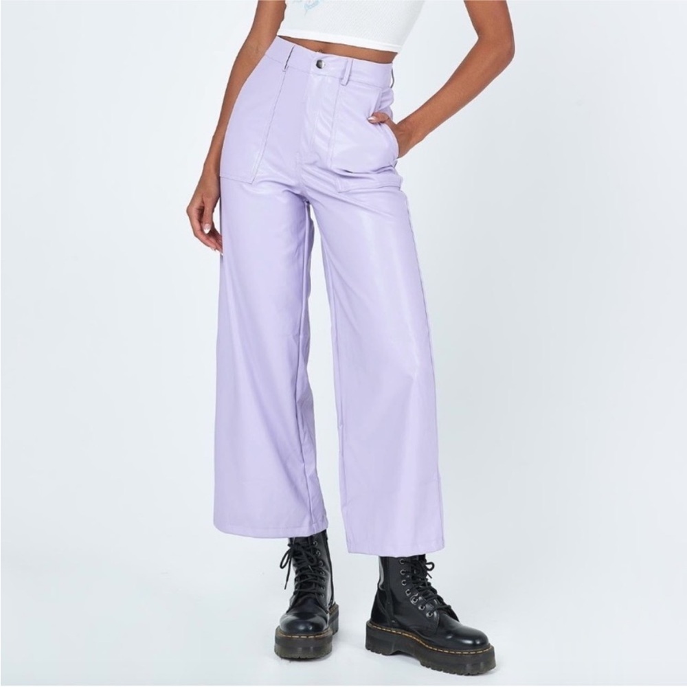 Princess Polly Lavender Faux-Leather Wide Leg Pants